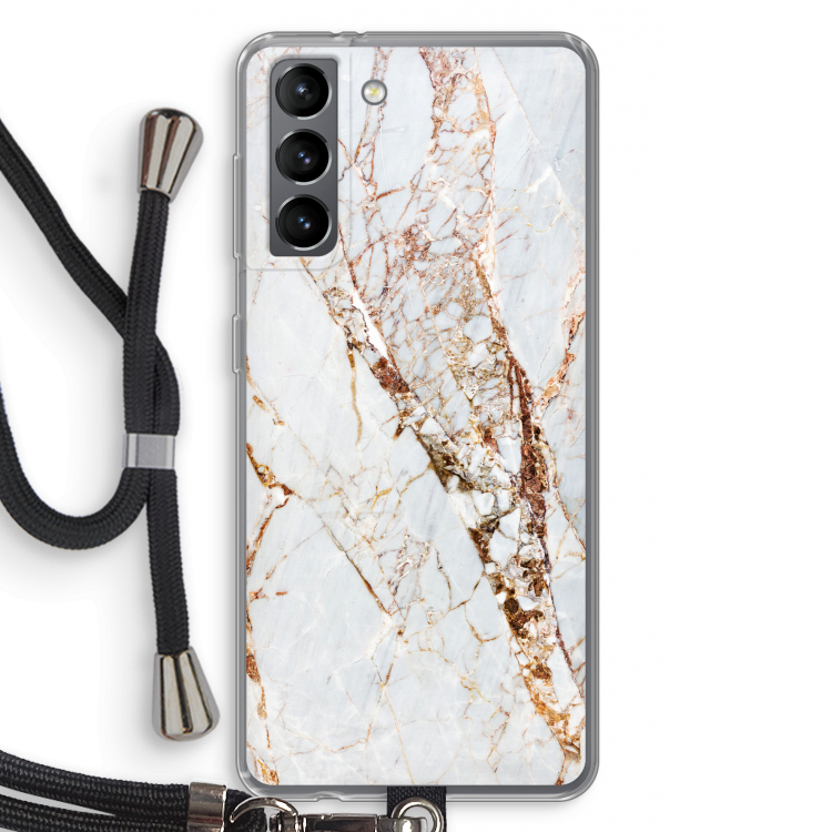 Goud marmer: Samsung Galaxy S21 Transparant Hoesje met koord