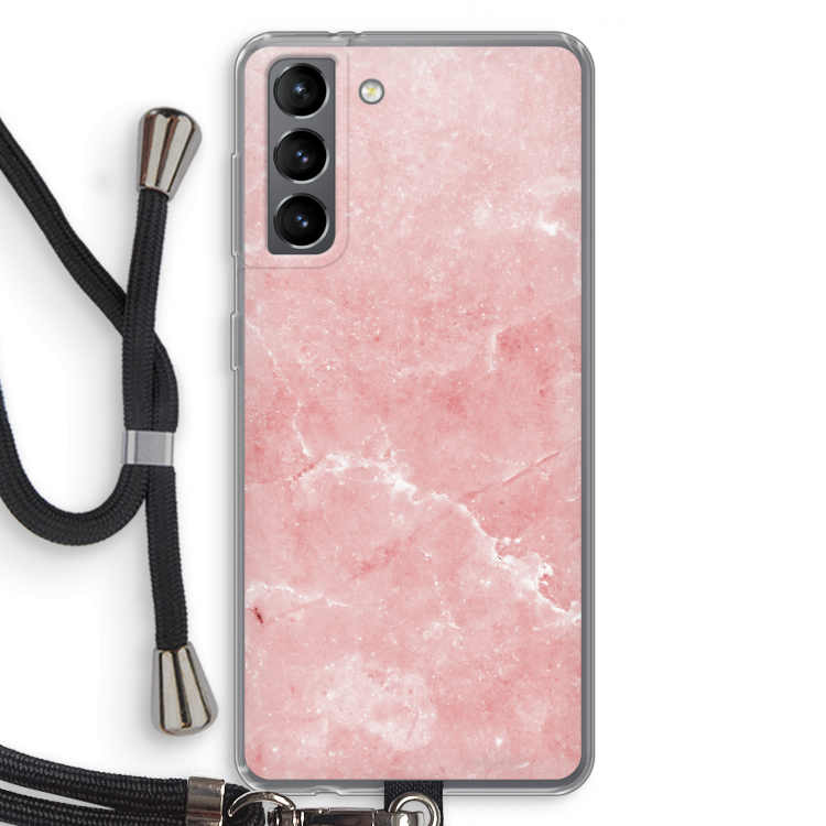 Roze marmer: Samsung Galaxy S21 Transparant Hoesje met koord