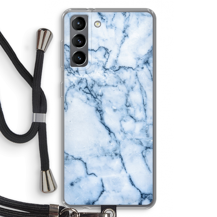 Blauw marmer: Samsung Galaxy S21 Transparant Hoesje met koord