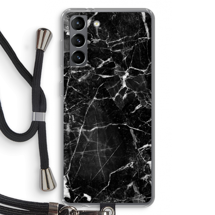 Zwart Marmer 2: Samsung Galaxy S21 Transparant Hoesje met koord