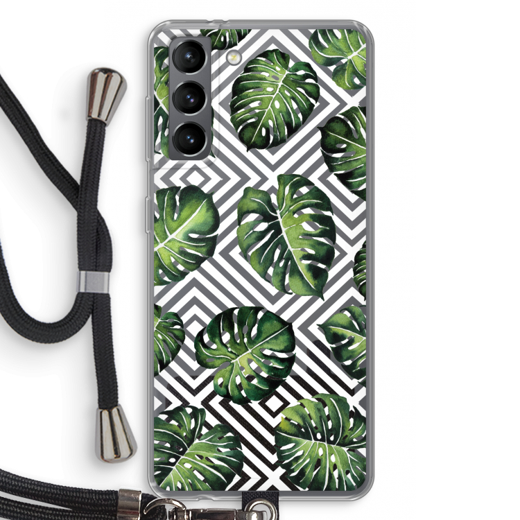Geometrische jungle: Samsung Galaxy S21 Transparant Hoesje met koord