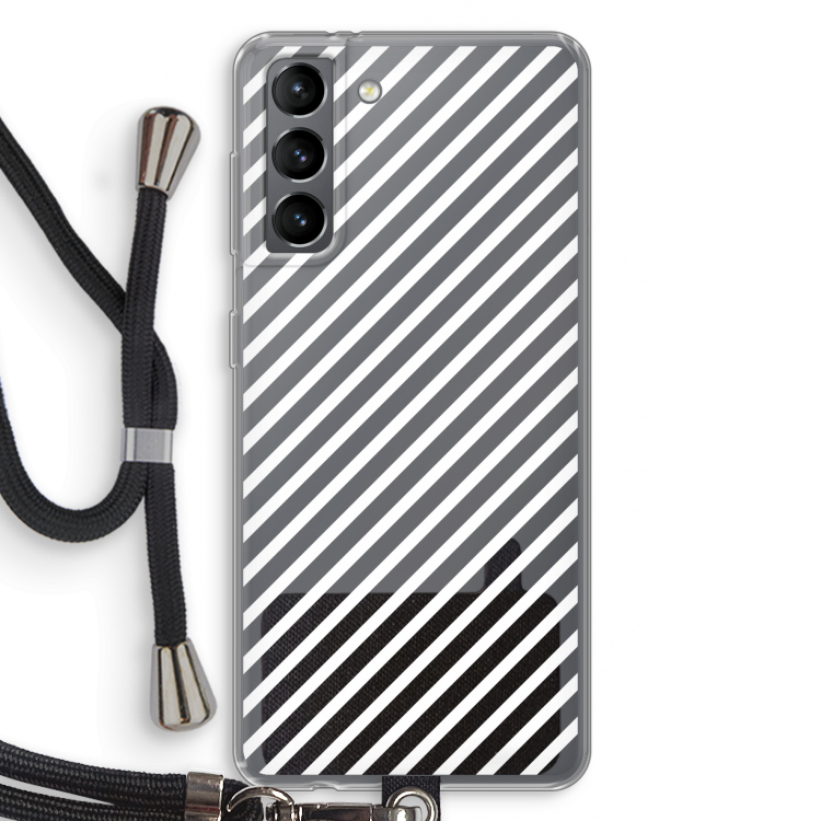 Strepen zwart-wit: Samsung Galaxy S21 Transparant Hoesje met koord