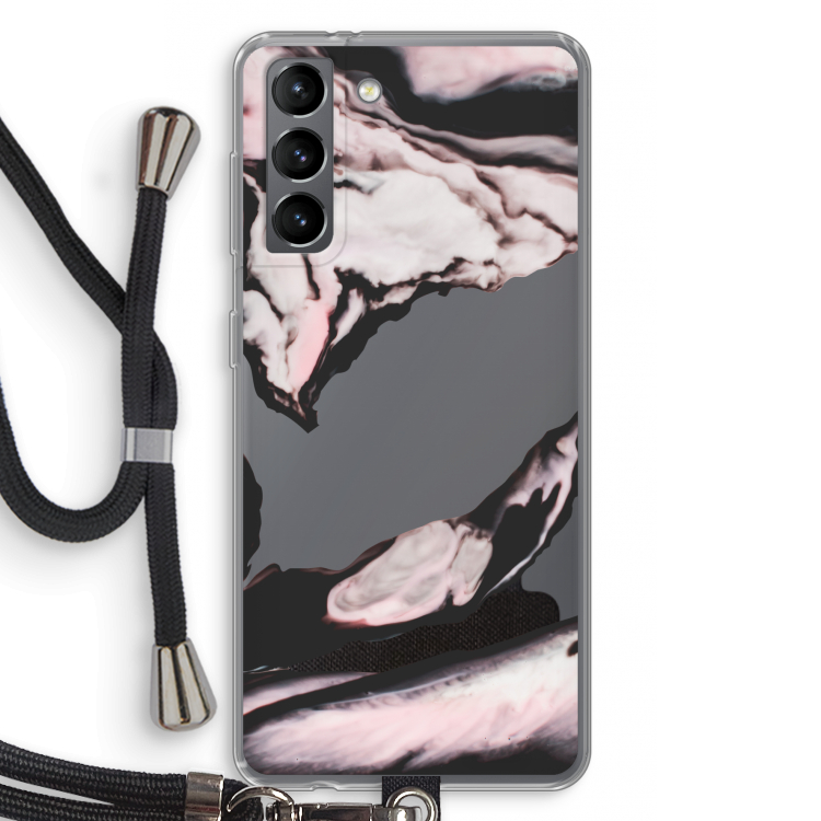 Roze stroom: Samsung Galaxy S21 Transparant Hoesje met koord
