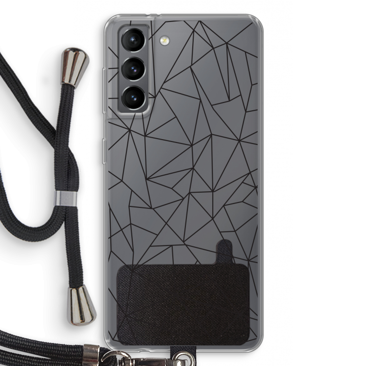 Geometrische lijnen zwart: Samsung Galaxy S21 Transparant Hoesje met koord