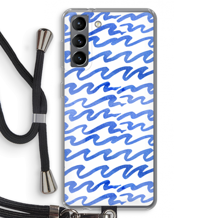 Blauwe golven: Samsung Galaxy S21 Transparant Hoesje met koord