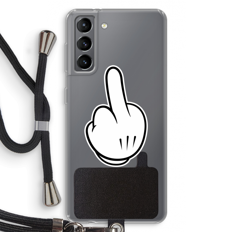 Middle finger black: Samsung Galaxy S21 Transparant Hoesje met koord