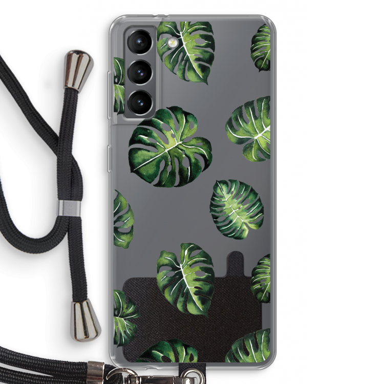 Tropische bladeren: Samsung Galaxy S21 Transparant Hoesje met koord