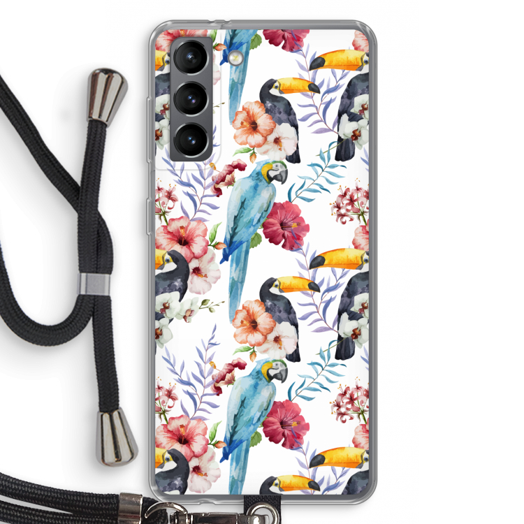 Bloemen tukan: Samsung Galaxy S21 Transparant Hoesje met koord