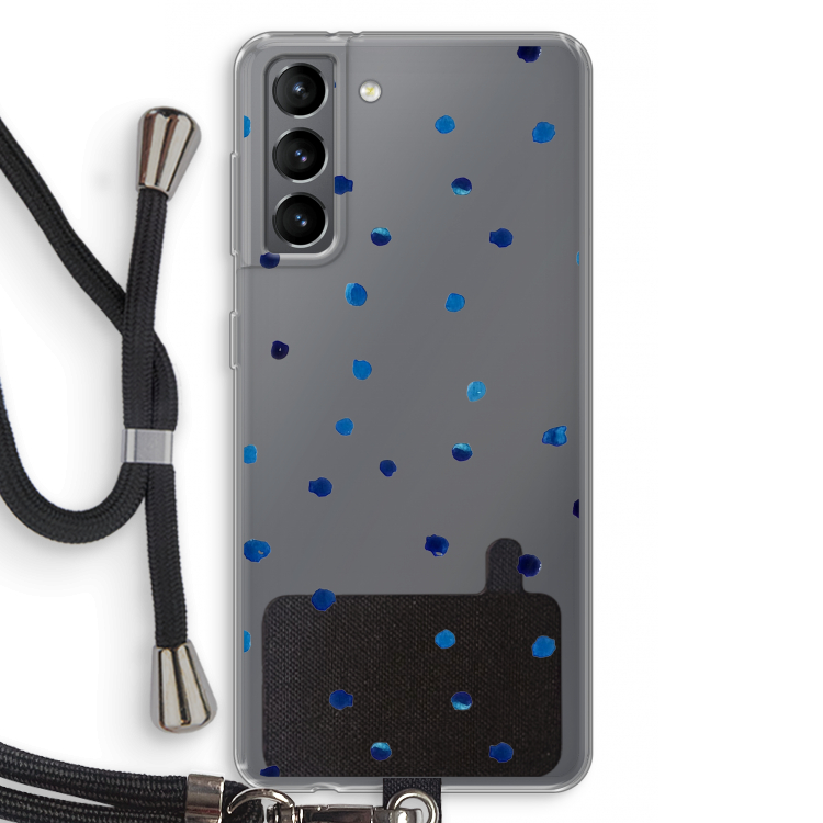 Blauwe stippen: Samsung Galaxy S21 Transparant Hoesje met koord