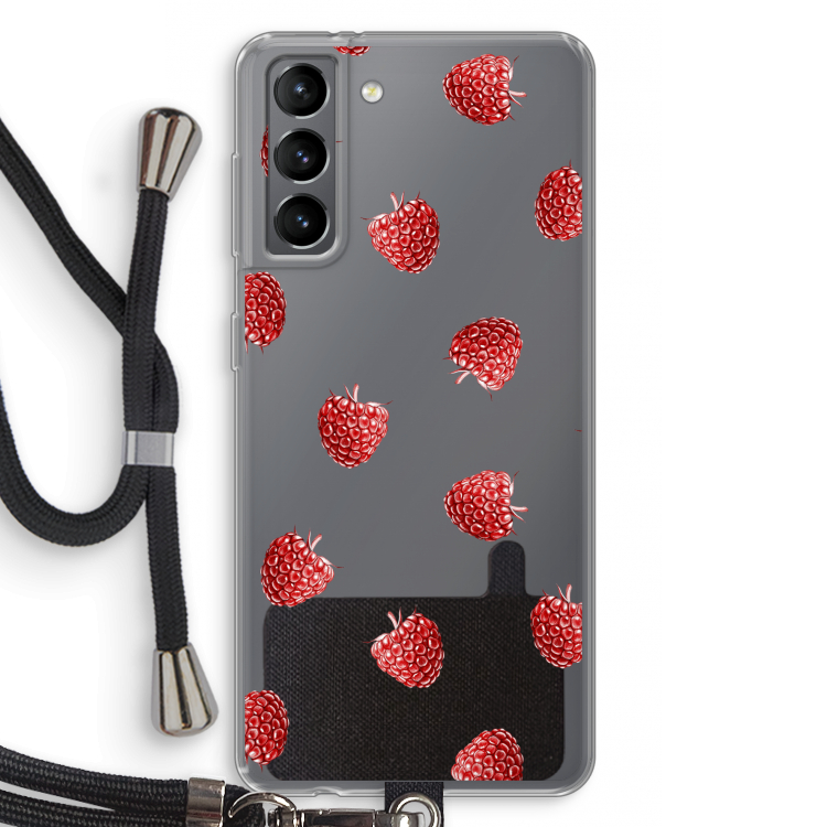 Framboosjes: Samsung Galaxy S21 Transparant Hoesje met koord
