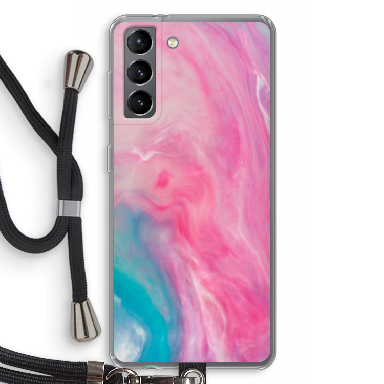 Roze explosie: Samsung Galaxy S21 Transparant Hoesje met koord