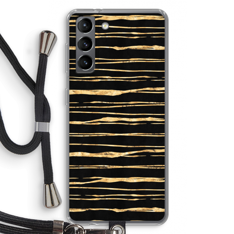 Gouden strepen: Samsung Galaxy S21 Transparant Hoesje met koord