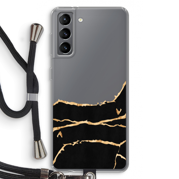 Gouden marmer: Samsung Galaxy S21 Transparant Hoesje met koord