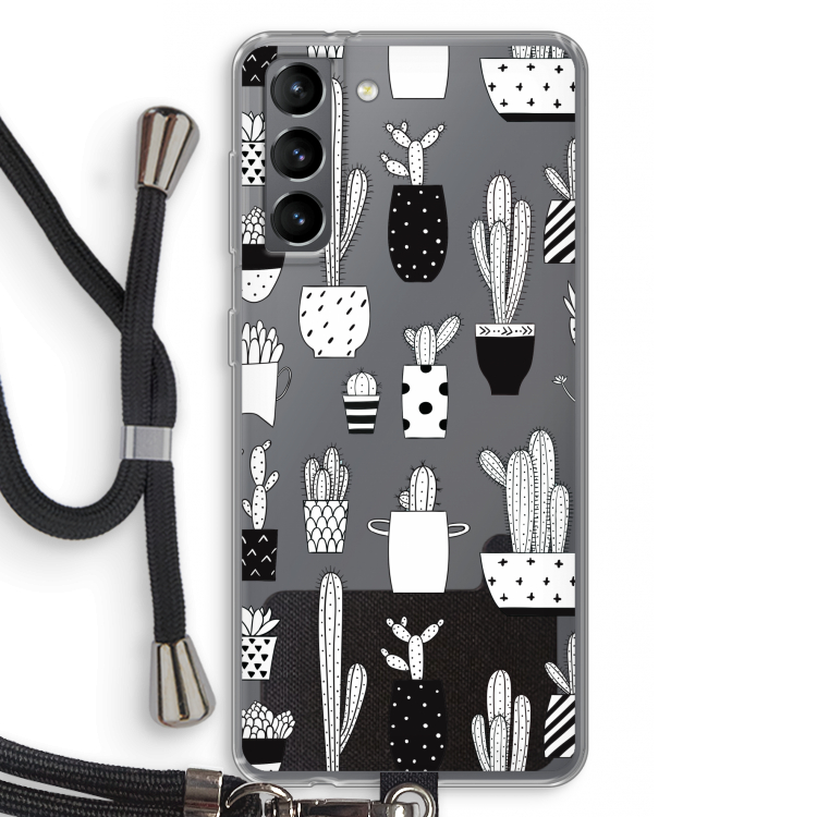 Cactusmotief: Samsung Galaxy S21 Transparant Hoesje met koord
