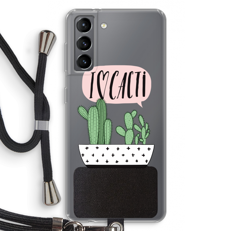 I love cacti: Samsung Galaxy S21 Transparant Hoesje met koord