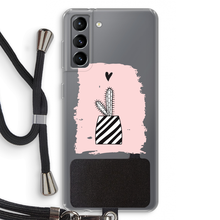 Zwart-wit cactus: Samsung Galaxy S21 Transparant Hoesje met koord