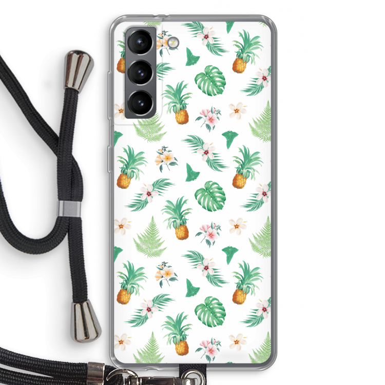 Ananas bladeren: Samsung Galaxy S21 Transparant Hoesje met koord