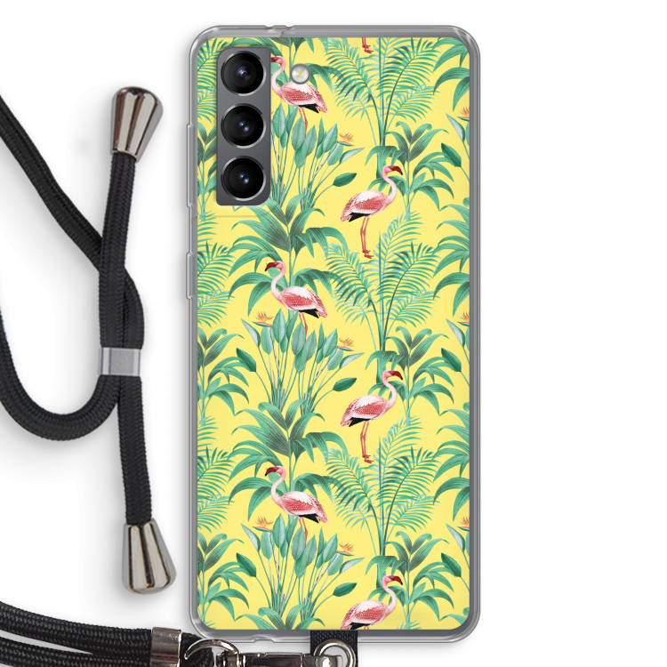 Flamingo party: Samsung Galaxy S21 Transparant Hoesje met koord