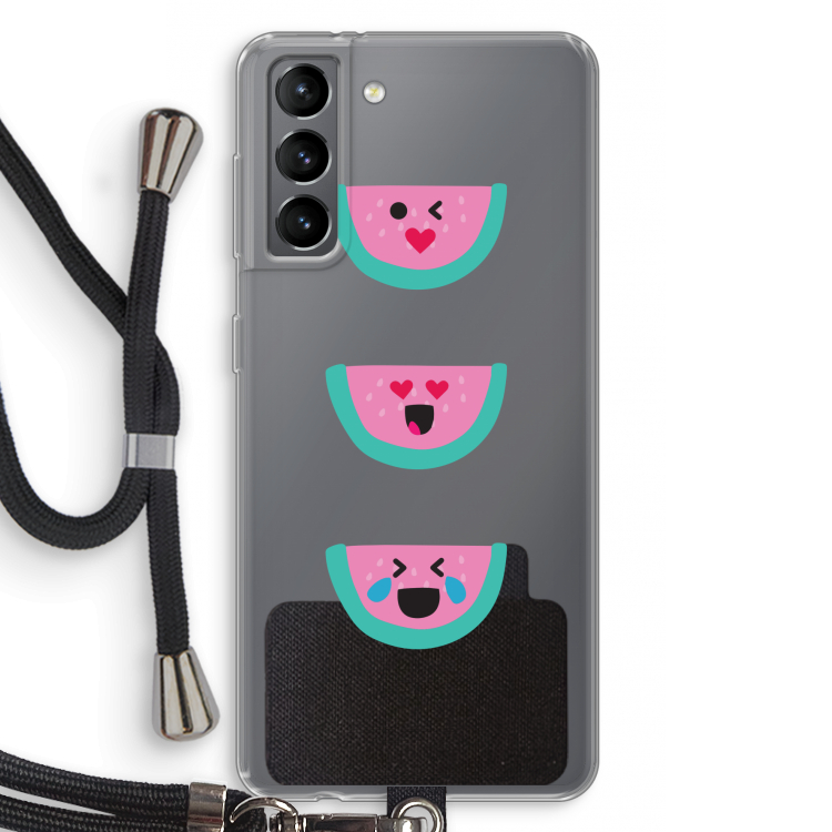 Smiley watermeloen: Samsung Galaxy S21 Transparant Hoesje met koord