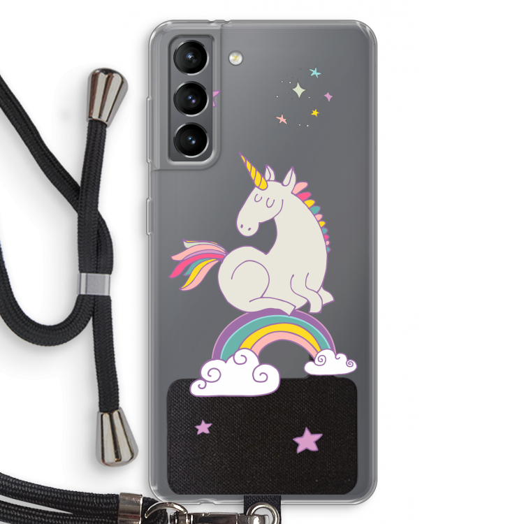Regenboog eenhoorn: Samsung Galaxy S21 Transparant Hoesje met koord