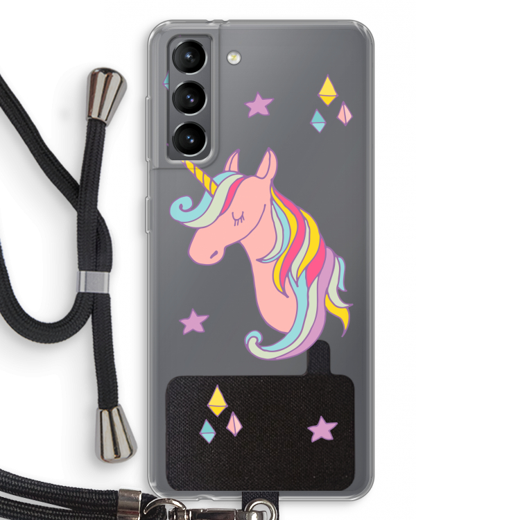 Roze eenhoorn: Samsung Galaxy S21 Transparant Hoesje met koord
