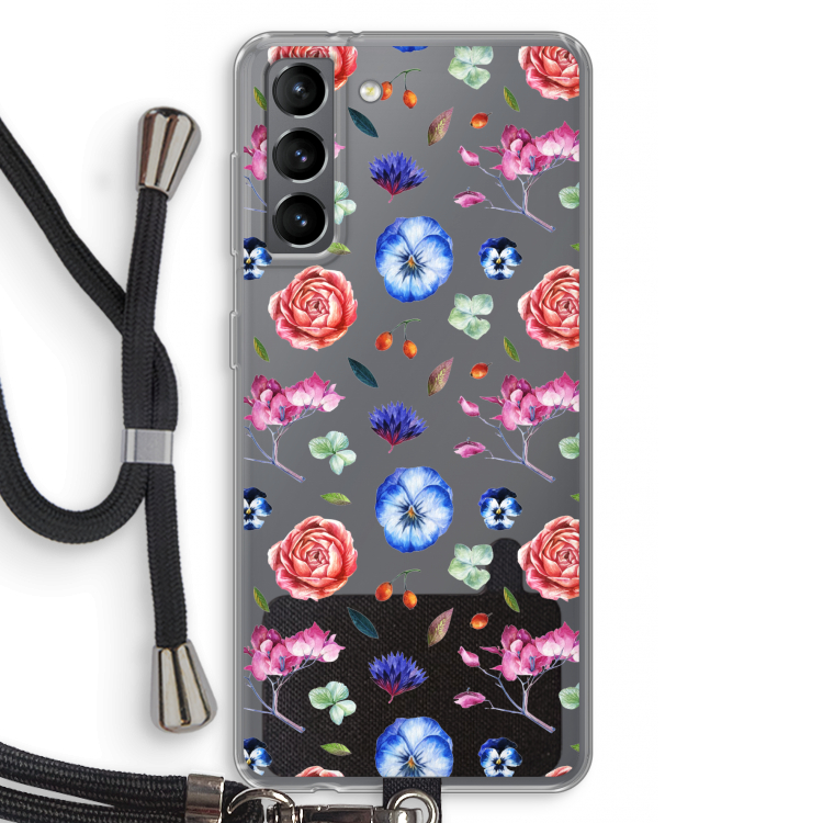Bloemetjes: Samsung Galaxy S21 Transparant Hoesje met koord