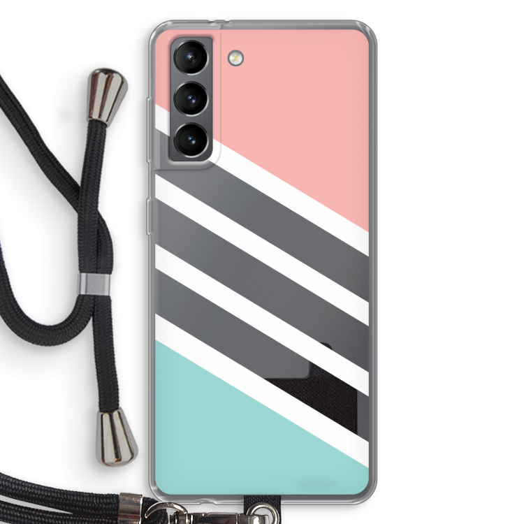 Strepen pastel: Samsung Galaxy S21 Transparant Hoesje met koord