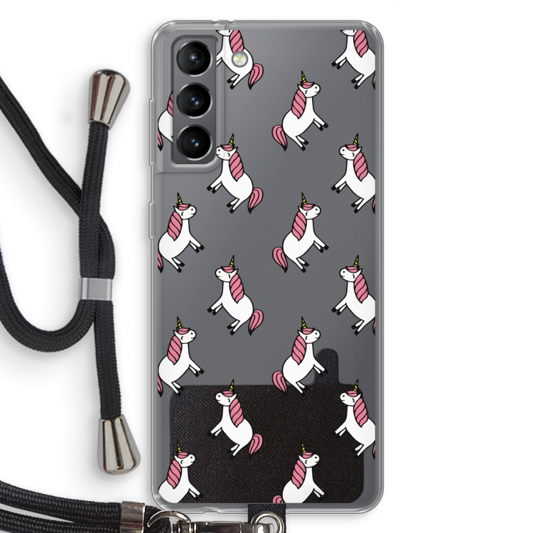 Eenhoorns overal: Samsung Galaxy S21 Transparant Hoesje met koord