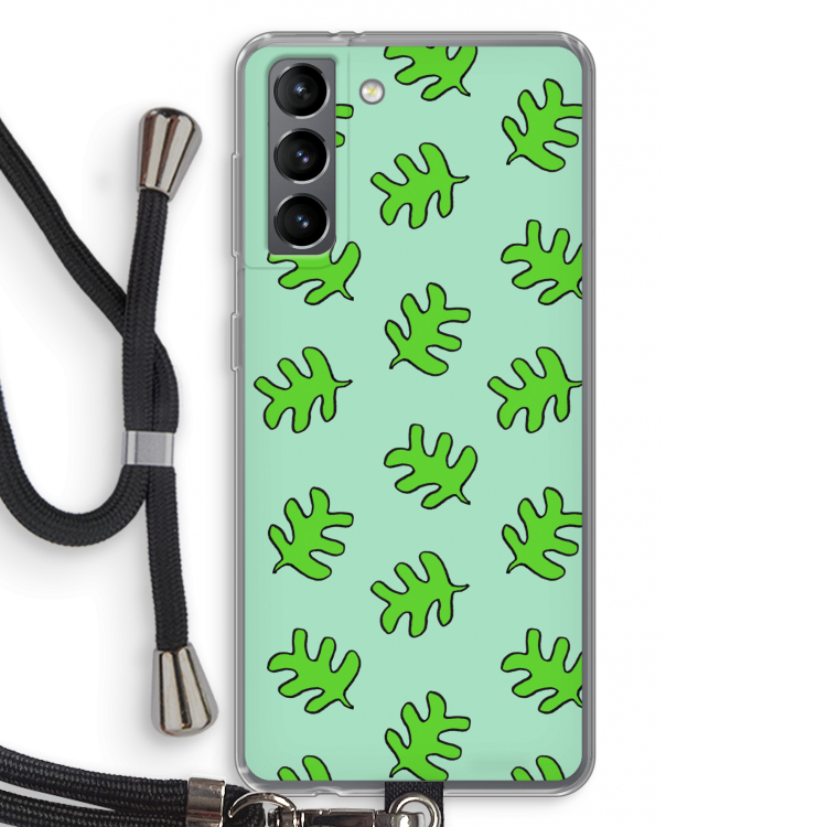 Groene blaadjes: Samsung Galaxy S21 Transparant Hoesje met koord