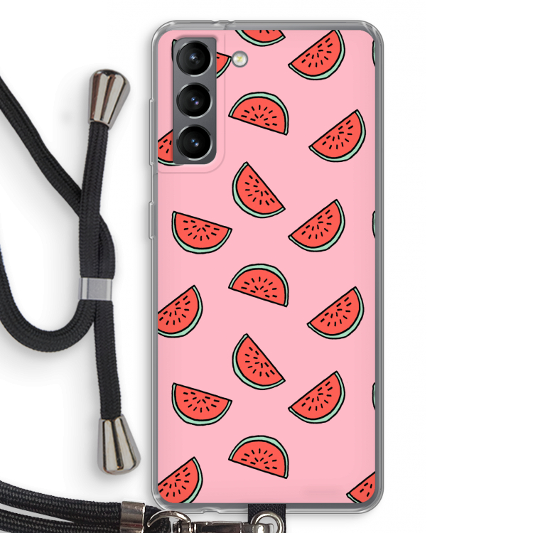 Watermeloen: Samsung Galaxy S21 Transparant Hoesje met koord