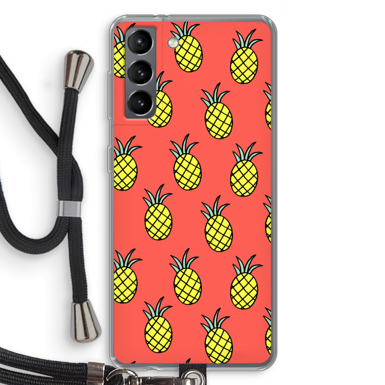 Ananas: Samsung Galaxy S21 Transparant Hoesje met koord