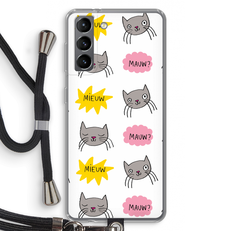 Meow: Samsung Galaxy S21 Transparant Hoesje met koord