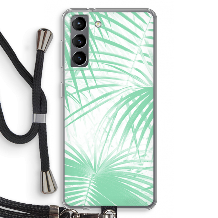 Palmbladeren: Samsung Galaxy S21 Transparant Hoesje met koord