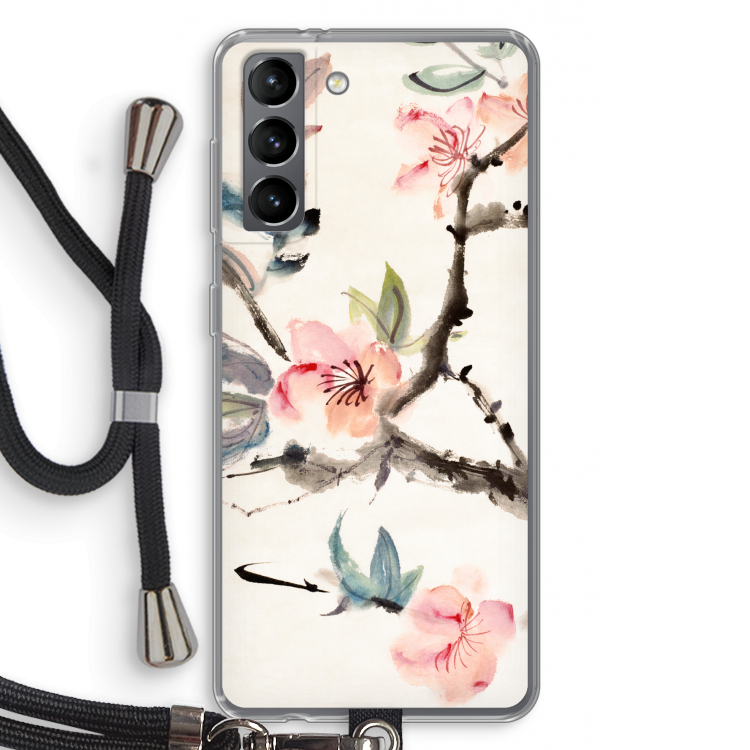 Japanse bloemen: Samsung Galaxy S21 Transparant Hoesje met koord