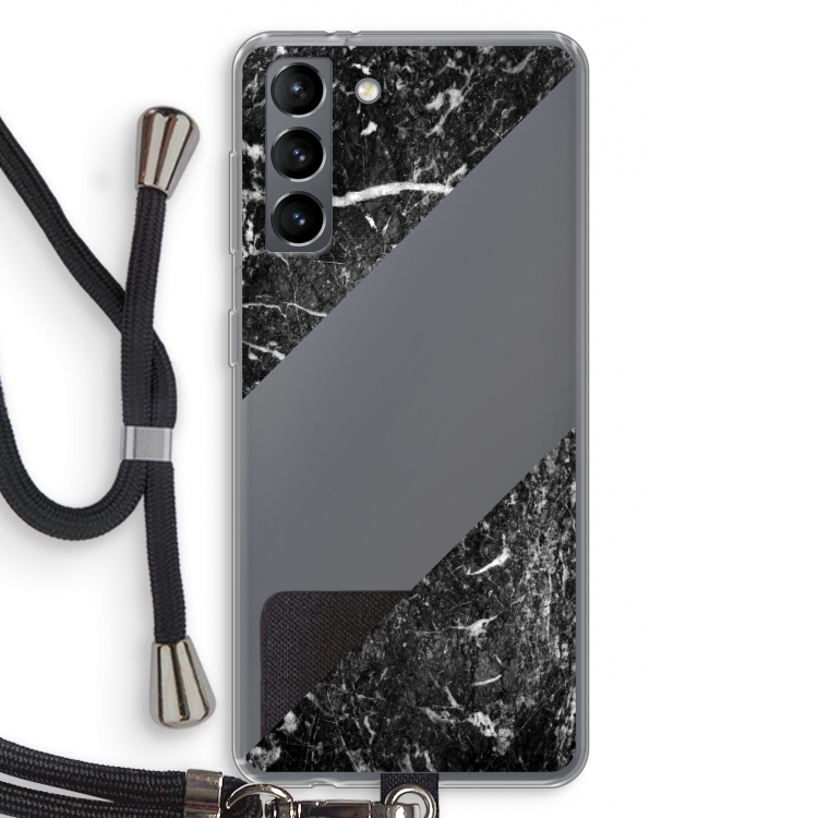 Zwart marmer: Samsung Galaxy S21 Transparant Hoesje met koord