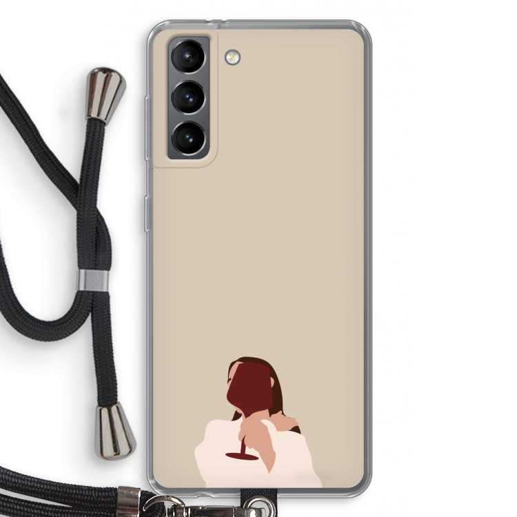 I drink wine: Samsung Galaxy S21 Transparant Hoesje met koord