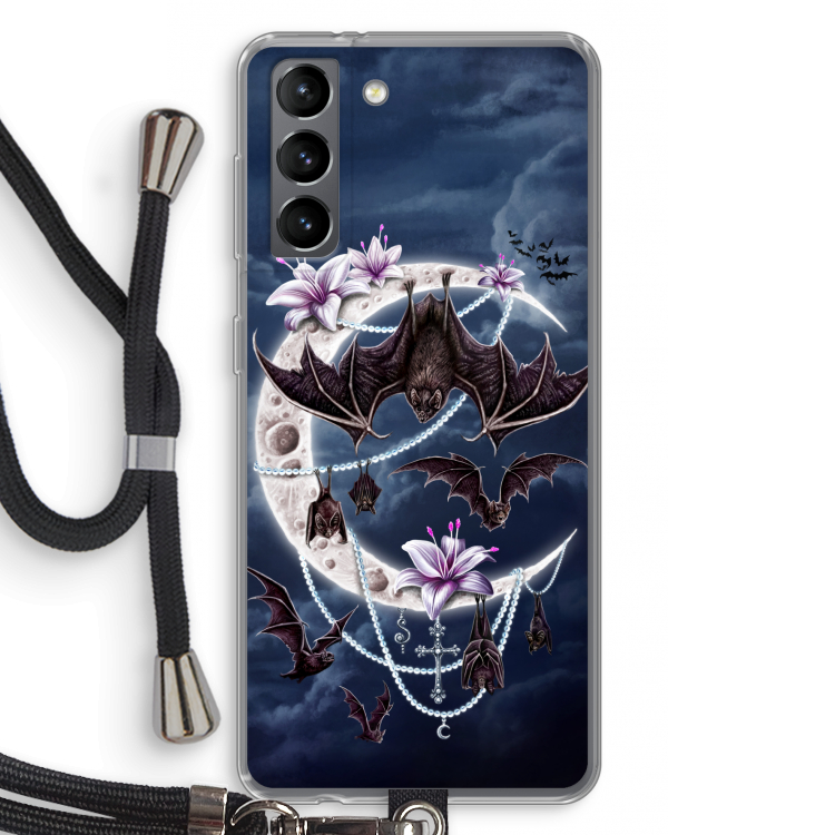 Vleermuizen Maan: Samsung Galaxy S21 Transparant Hoesje met koord