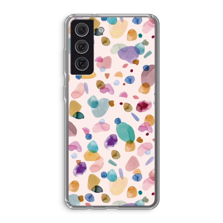 Terrazzo Memphis Pink: Samsung Galaxy S21 FE Transparant Hoesje