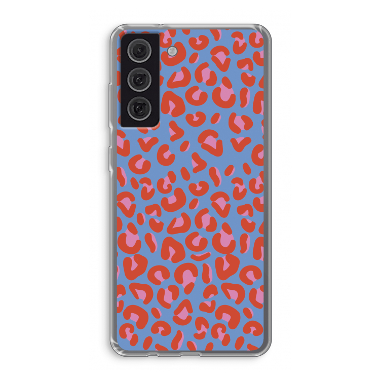 Leopard blue: Samsung Galaxy S21 FE Transparant Hoesje