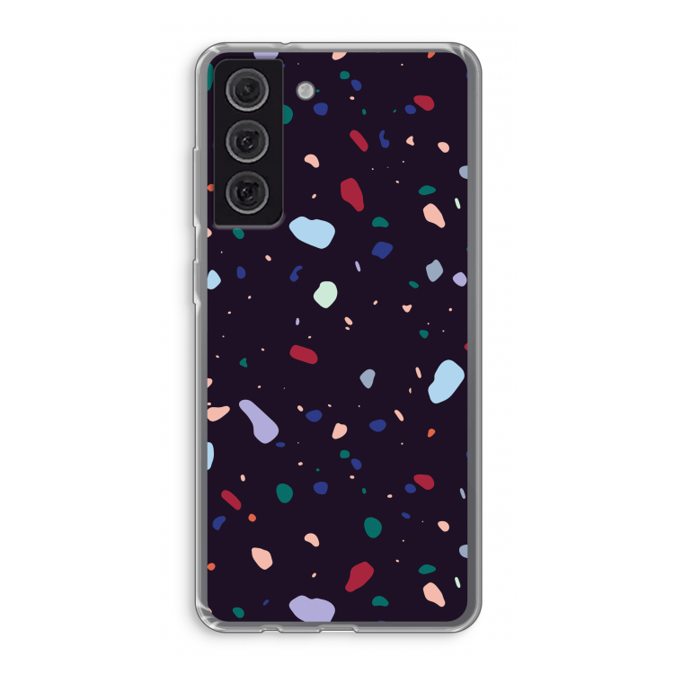 Dark Rounded Terrazzo: Samsung Galaxy S21 FE Transparant Hoesje