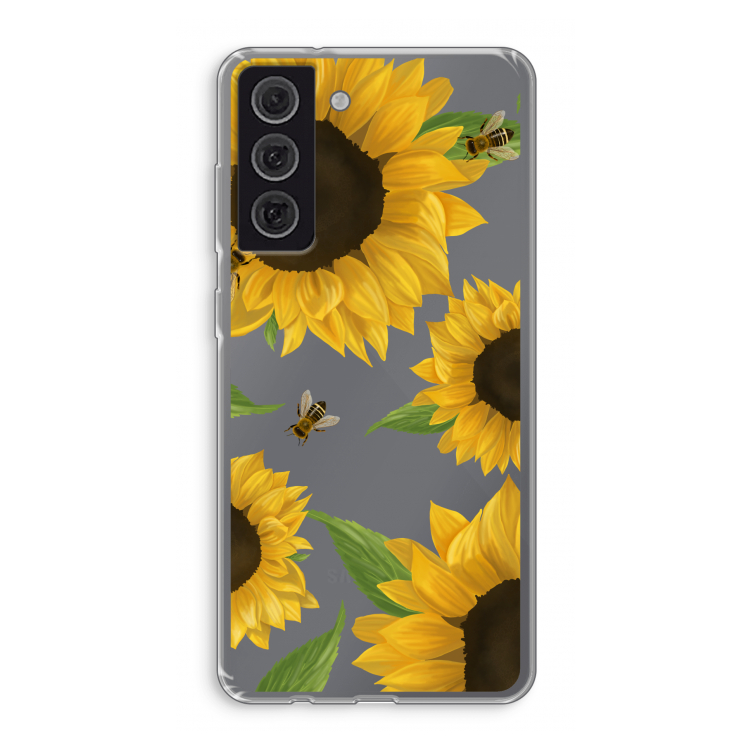 Sunflower and bees: Samsung Galaxy S21 FE Transparant Hoesje
