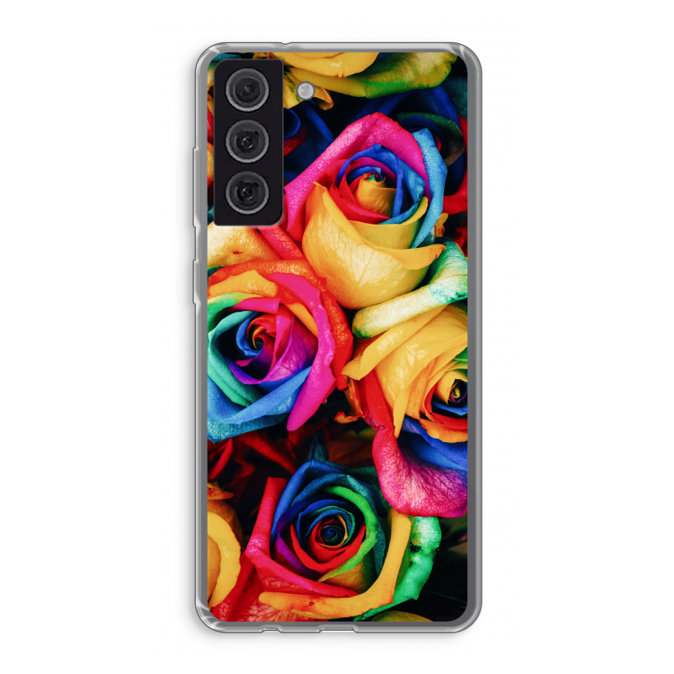 Neon bloemen: Samsung Galaxy S21 FE Transparant Hoesje