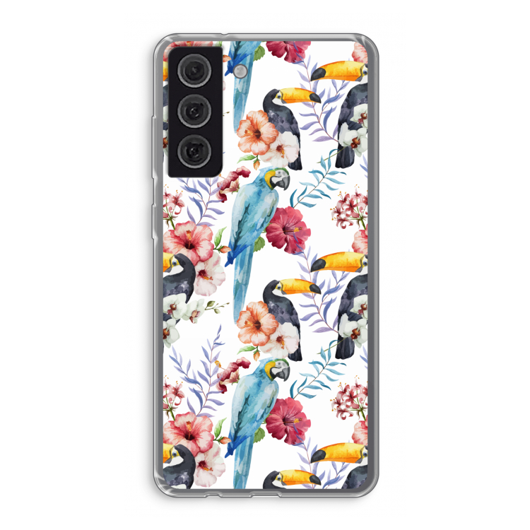 Bloemen tukan: Samsung Galaxy S21 FE Transparant Hoesje