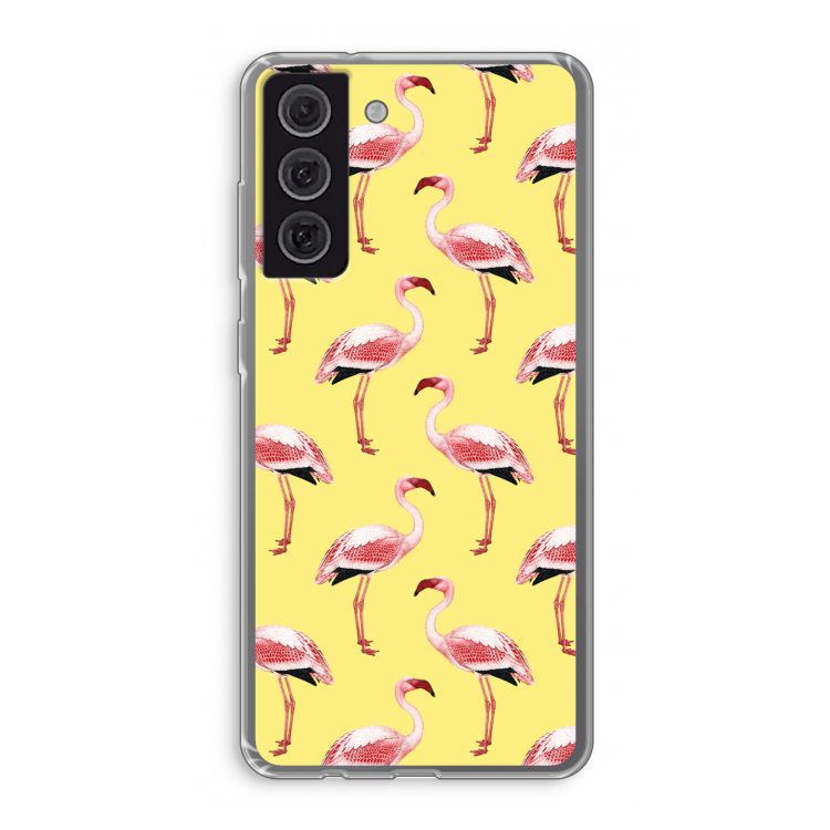Flamingo's geel: Samsung Galaxy S21 FE Transparant Hoesje