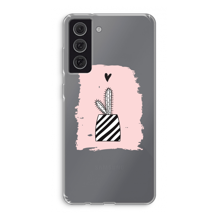 Zwart-wit cactus: Samsung Galaxy S21 FE Transparant Hoesje