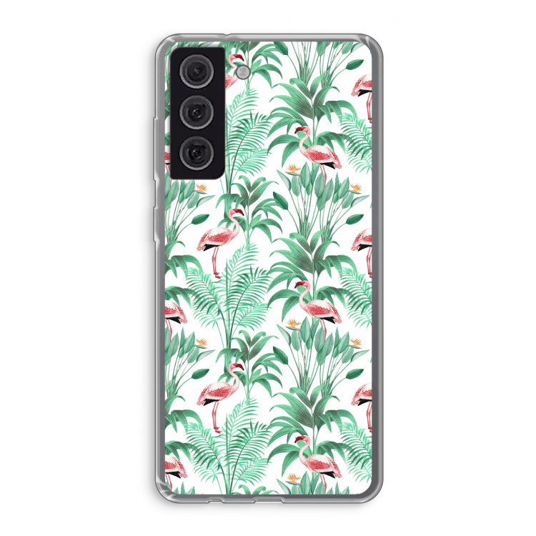 Flamingo bladeren: Samsung Galaxy S21 FE Transparant Hoesje