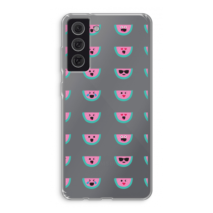 Smiley watermeloenprint: Samsung Galaxy S21 FE Transparant Hoesje