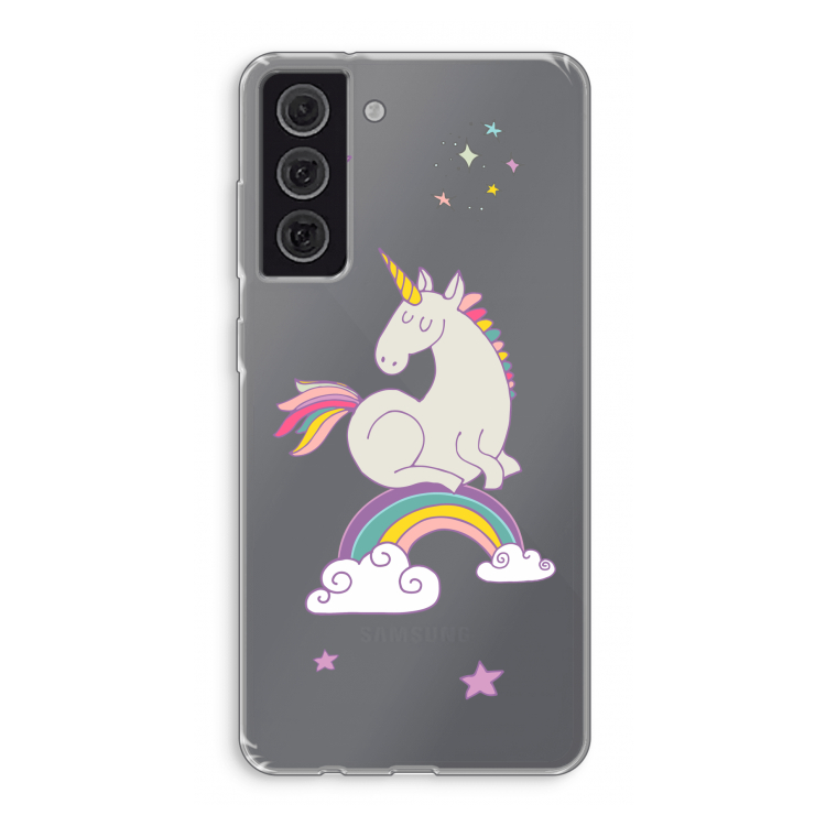 Regenboog eenhoorn: Samsung Galaxy S21 FE Transparant Hoesje
