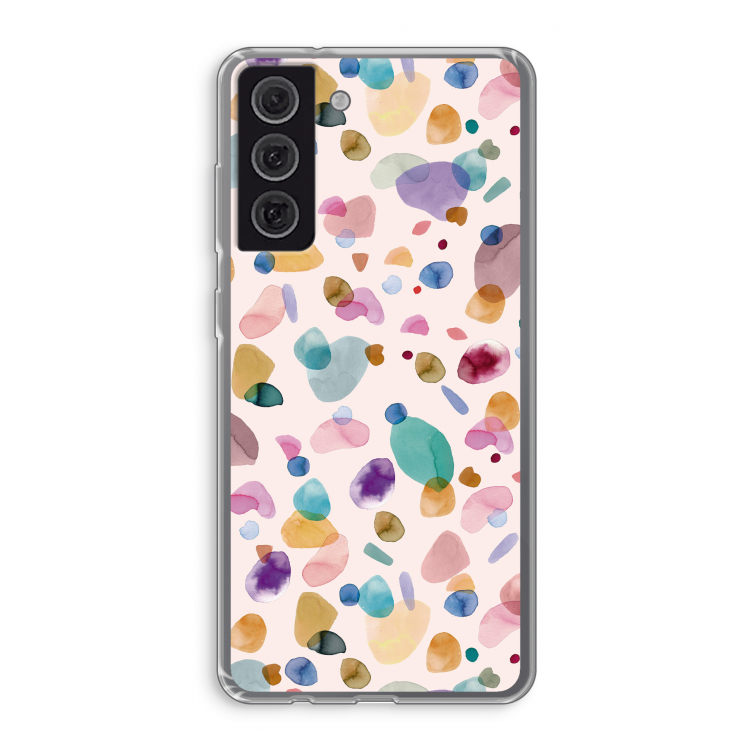 Terrazzo Memphis Pink: Samsung Galaxy S21 FE Transparant Hoesje
