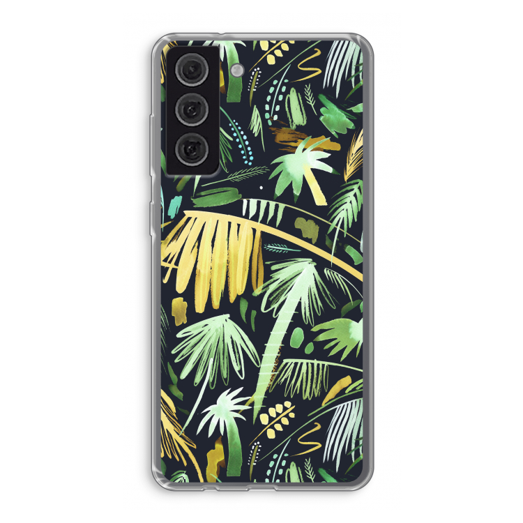 Tropical Palms Dark: Samsung Galaxy S21 FE Transparant Hoesje